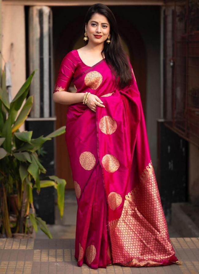 Soft Lichi Silk Rani Pink Festival Wear Jacquard Work Saree